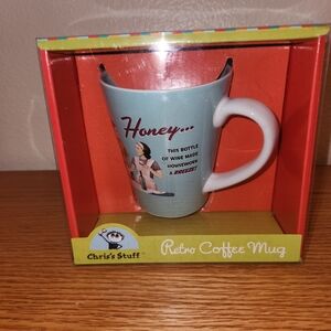 Chris's Stuff Retro Coffee Mug - Blue "Honey, This Bottle Of Wine Made..."